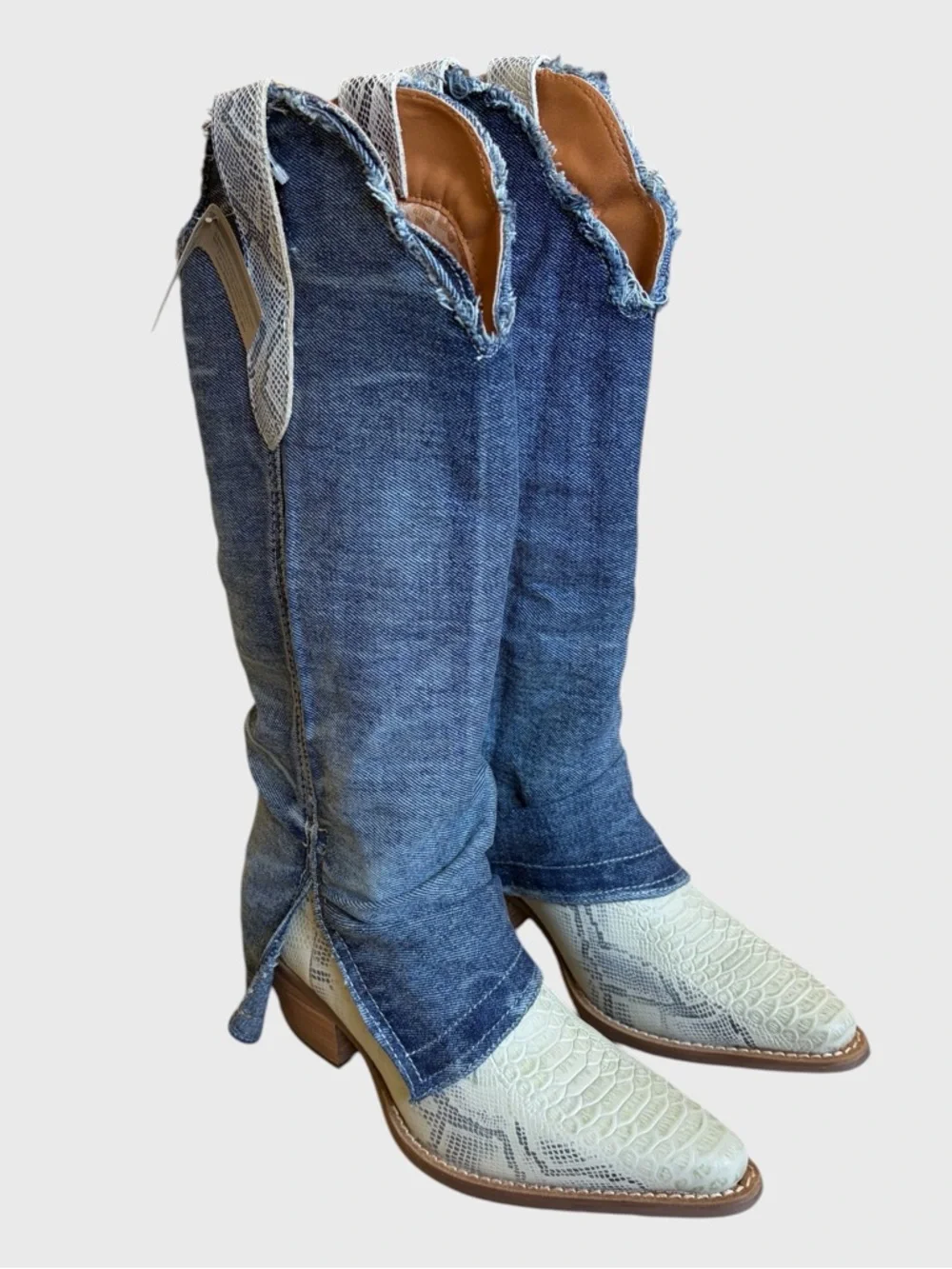 NWB Dingo Shabby Women's Leather Boots Size 7.5 Denim Shaft Boho Western Cowgirl - Picture 4 of 16